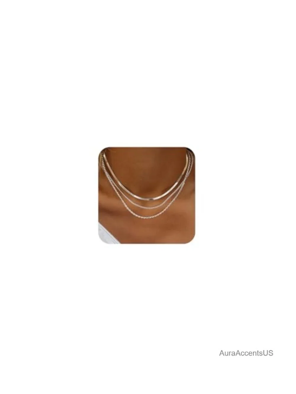 Layered Herringbone Chain Necklace Set Sterling Silver Plated Women Stackable